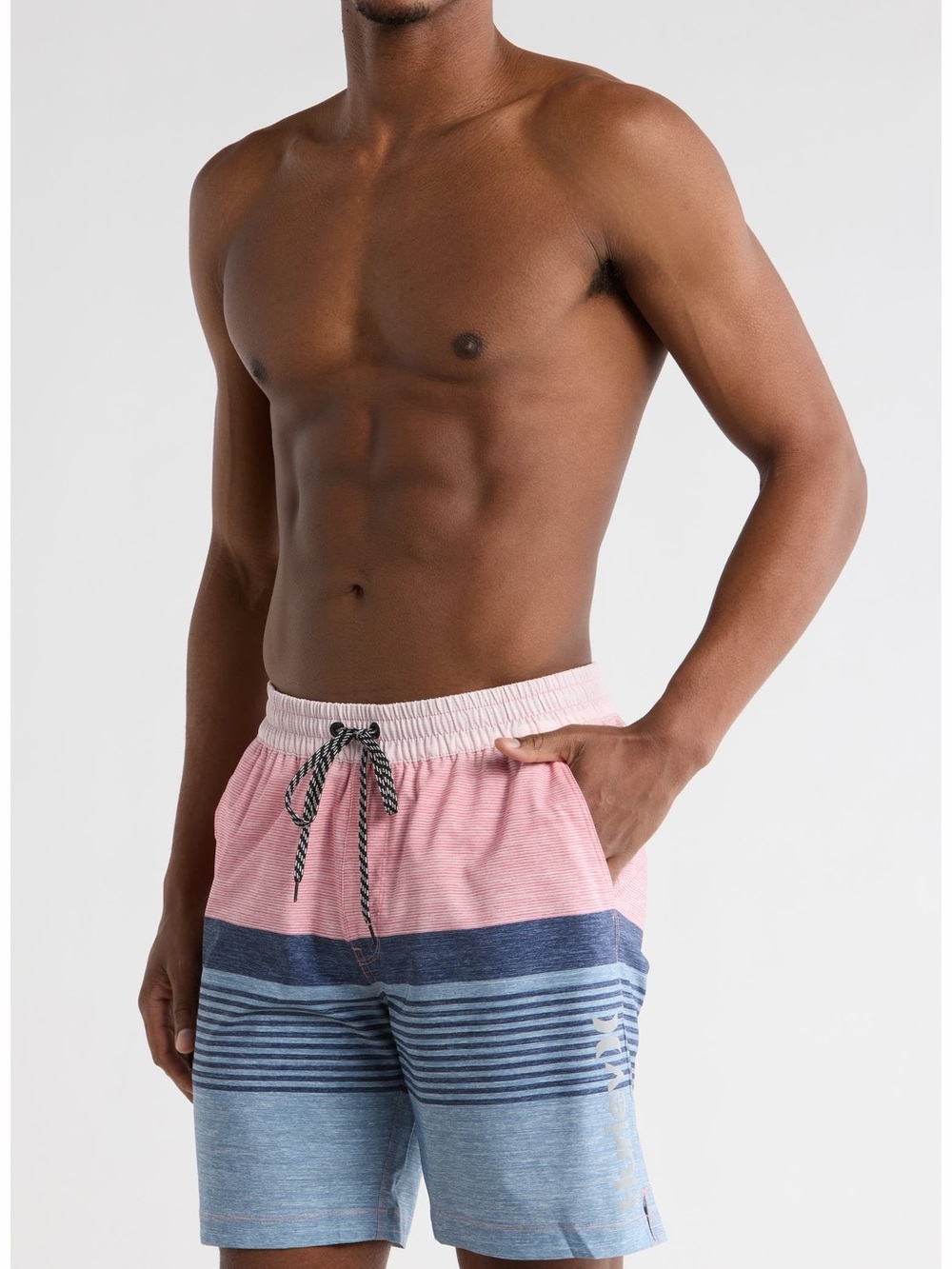 Hurley Red Blue Ombré Striped Men's Swim Volley Hybrid Shorts Size XL NWT